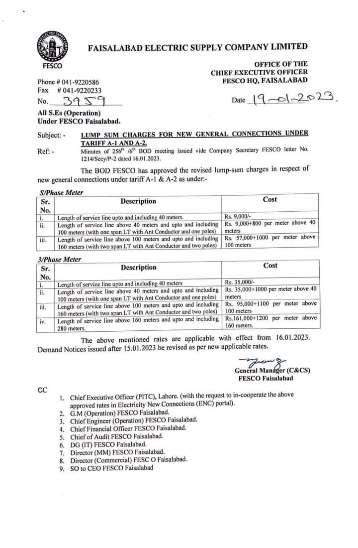FESCO New Meter Connection Price 2025 Online Application Form Download, Print Demand Notice 2 FESCO New meter conneciton prices 2023