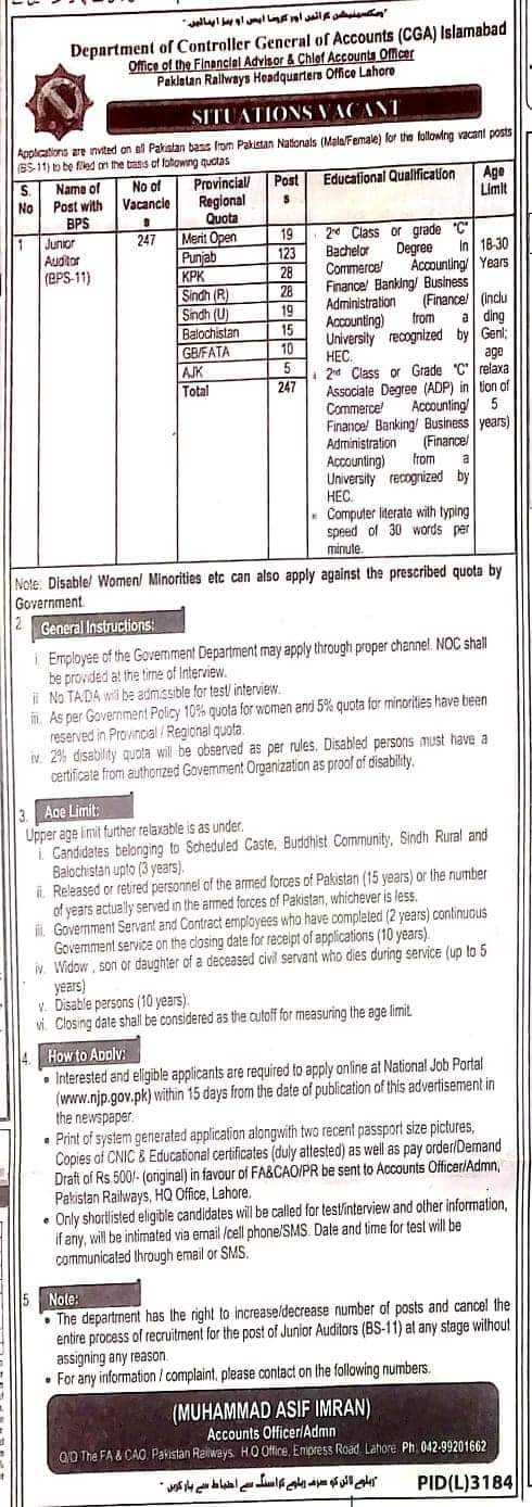 Pakistan Railway Jobs 2023|Junior Auditor|Online 2 Latest Jobs in Pakistan Railways 2023
