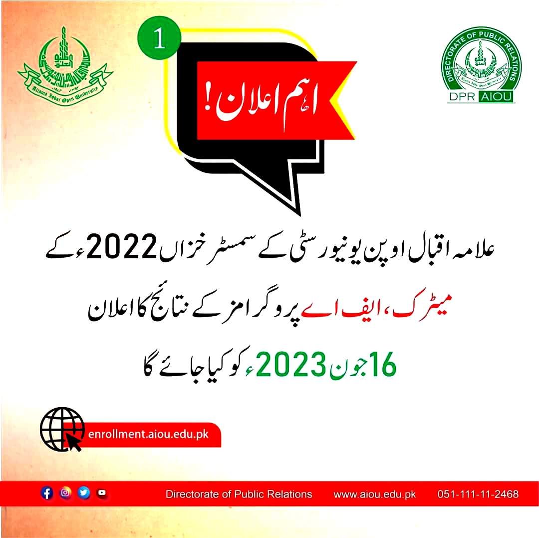 AIOU Autumn Result 2024 Matric FA 1 AIOU result 2024 online