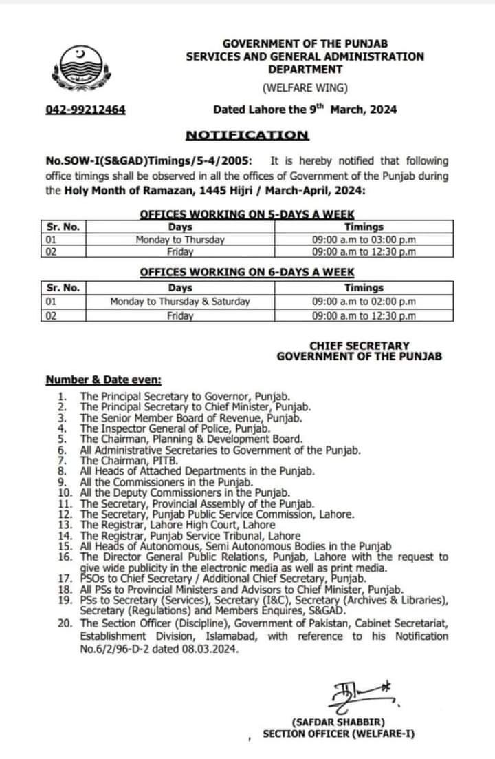 Govt Office Timing Ramadan 2024 Notification Download 2 Office timing during Ramzan 2024